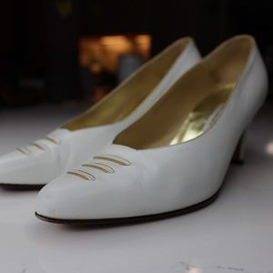 White and Gold Bally Heels